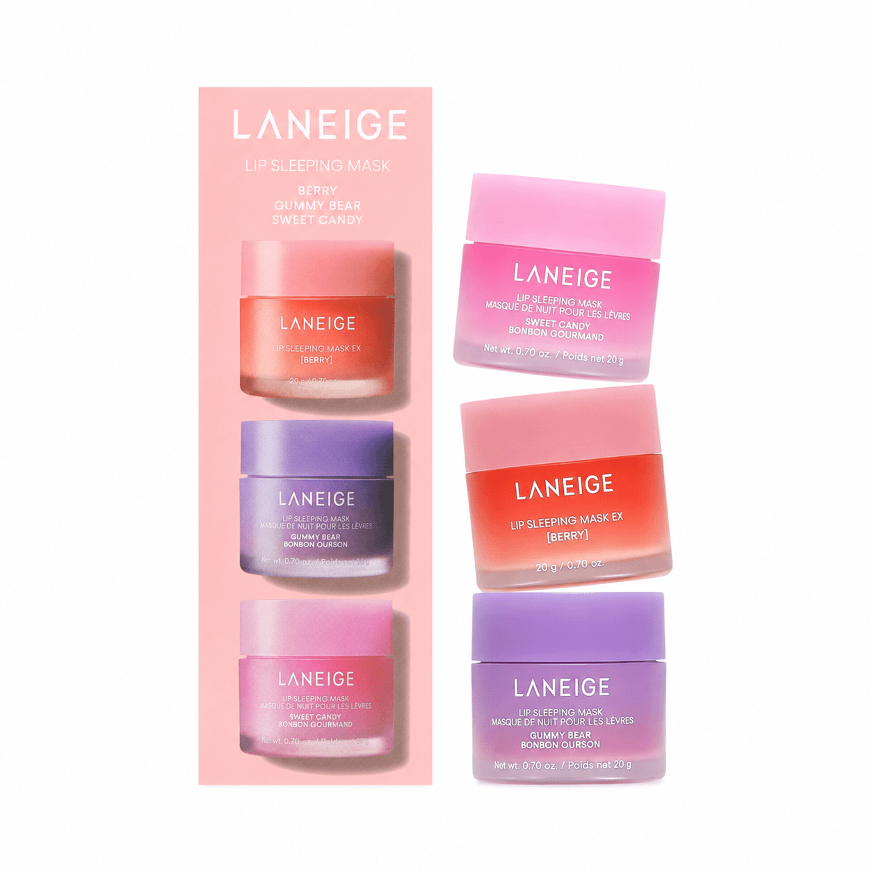 LANEIGE Набір нічних масок для губ Lip Sleeping Mask Set (Berry + Gummy Bear + Sweet Candy), 3 х 20 g